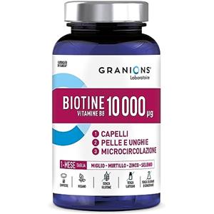 Granions BIOTINA 10 000 mcg - Biotina Capelli - Vitamine Per Capelli - Crescita Capelli, Unghie e Pelle - Biotin - Botina - Biotina Cheratina e Zinco - 60 compresse - 1 Mese