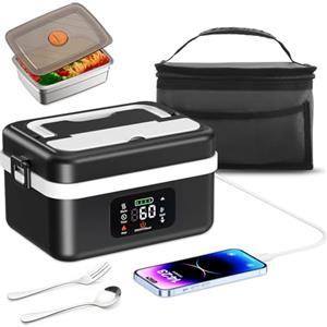 TLPEMN Scaldavivande a Batteria Ricaricabile, 1L Scalda Vivande a Batteria Ricaricabile, 16000 mAh , Scaldavivande Portatile con Stoviglie e Sacchetto Isolato per Ufficio, Picnic, Auto e uso All'aperto