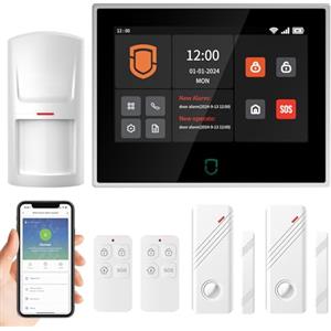 Wolf Guard antifurto allarme casa domestico con touch screen da 7 pollici, sistema di sicurezza intelligente 4G + WiFi con controllo tramite app Tuya, rilevatore di movimento (WT4F-B)