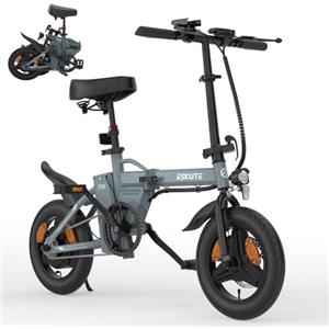 ESKUTE F100 Bici Elettrica Per Adulti, 14" Pieghevole Bicicletta Elettrica, Batteria 36V 9Ah, 25 km/h & Autonomia 35-60 km, Display LCD, Supporto USB, Sella Ergonomica, Ebike per Pendolari Urbani