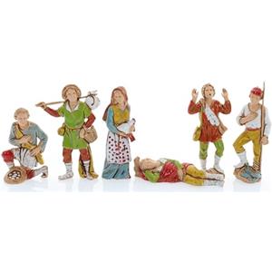 Moranduzzo Set 6 Pastori per Presepe da 8 cm - COMPACT 8 - Scala 1:22 - Statuine Indistruttibili, Pittura a Mano, Stile '700, Made in Italy, Scultore M. Landi