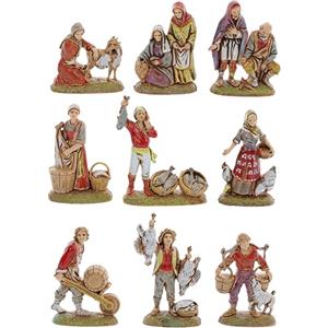 Moranduzzo Set 9 Pastori Napoletani Adatto a Presepe da 6 cm Scala 1:32 - MINI 6 - Statuina Indistruttibile, Stile '700, Rifinita a Mano, Scultore M. Landi, Made in Italy