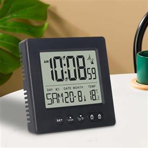 Delamiya Radiosveglia digitale con termometro, luce calendario, temperatura, orologio radio, visualizzazione settimanale, datario, due sveglia indipendente, impostazione automatica, ora