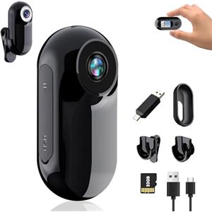 WDKXCN Mini Action Cam, 1080p Bodycam con Memory Card da 32GB, Telecamera da Casco 360°, Microcamera con Accessori Multifunzionali, per Interni/Esterni