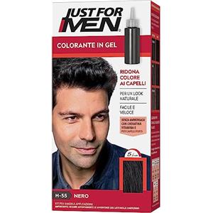 Just For Men Colorante in Gel, Tinta Semipermanente Per Capelli Uomo, Senza Ammoniaca, Look Naturale, Con Cheratina E Vitamina E Per Capelli Forti, Colore Nero, H55