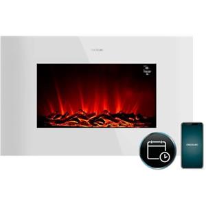 Cecotec Camino Elettrico Decorativo 35" con Telecomando e WiFi ReadyWarm 3590 Flames Connected White. Massima Potenza 2000W, 2 Intensità, Pannello Piatto Cristallo Temperato, Fiamma Regolabile, Timer