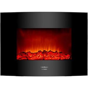 Cecotec Camino Elettrico Decorativo 22" con Telecomando Ready Warm 2210 Curved Flames. Massima Potenza 2000W, 2 Intensità, Pannello Curvo Cristallo Temperato, Fiamma Regolabile, Timer