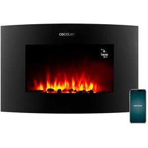 Cecotec Camino Elettrico Decorativo 35" con Telecomando e Wifi ReadyWarm 3560 Curved Flames Connected. Massima Potenza 2000W, 2 Intensità, Pannello Curvo Cristallo Temperato, Fiamma Regolabile, Timer