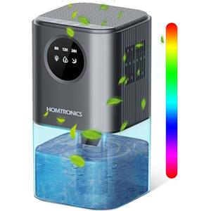 Homtronics Deumidificatore Casa Muffa, Homtronics Deumidificatore Portatile 1.7L, Autospegnimento, Sbrinamento Intelligente, Silenzioso Deumidificatori, Luce Ambientale a 7 Colori per Camera, Spogliatoio, Bagno
