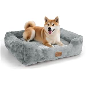 Nobleza Cuccia Cane Interno, Cuccia per Cani Taglia Grande, Morbido Peluche, Cuscino con Base Antiscivolo, Supporto Forte e Rimovibile Lavabile, 75x65x20cm, Grigio