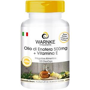 WARNKE VITALSTOFFE Olio di enotera 500mg + vitamina E - 120 capsule OleoCaps di nostra produzione - Con acido linoleico e acido gamma-linolenico - altamente dosato | Warnke Vitalstoffe - Qualità da farmacia tedesca
