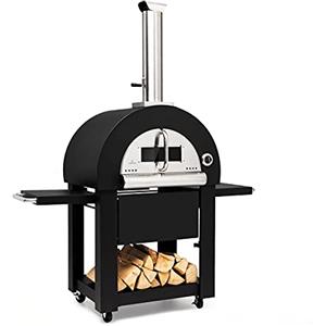 Klarstein Diavolo Napoletana - Forno da pizza per esterni, con pietra refrattaria, legna o carbonella, termometro integrato, indicazione temperatura fino a 500 °C, accio inox, Nero