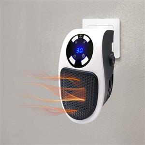 BullTek Stufetta Elettrica da Presa 500W a Risparmio Energetico, Termoventilatore Silenzioso con Termostato 15°-32°C, Timer 12h, Display LED, Doppia Velocità, Spegnimento Automatico