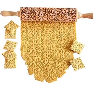 SSyang Mattarello di Natale,Mattarello Decorativo per Biscotti,Natale Goffratura Mattarello con Motivo Natalizio in Legno Incisione 3D Rolling Pin per Impasto, DIY Biscotti
