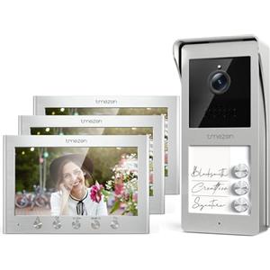 TMEZON Videocitofono 2 Fili Trifamiliare Citofoni con 3 Monitor TFT a Colori 7 pollici e Campanello esterno con telecamera Visione Notturna,Audio Bidirezionale,T30 per 3 Famiglie/Appartamenti