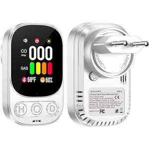 Gedsffati Rilevatore di Gas e Monossido di Carbonio con Spina per Casa, Allarme di CO, Rivelatore di Gas Combustibile per Gas Naturale LPG Metano Propano Butano, Bianco, HD08-G