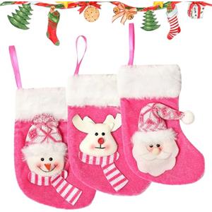 BSITSSS 3 PCS Mini Calze Natalizie da Appendere, 17x9cm Piccoli Calze di Natale, Rosa Personalizzate Calza Befana Vuota, Candy Sacchetti Regalo per Albero di Natale Decorazione