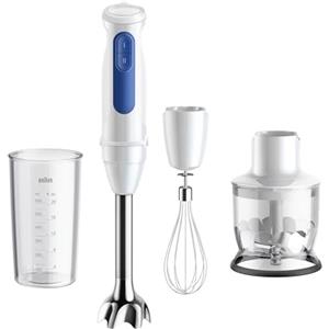 Braun MultiQuick 3 MQ30.202M Nuovo Modello Minipimer, Frullatore ad Immersione, 2 velocità, Tecnologia Tedesca, impugnatura ergonomica, Asta in acciaio, Bicchiere, Frusta e Tritatutto 350ml, Bianco