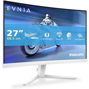 PHILIPS Evnia 27M2C5501 - Monitor gaming curvo QHD da 27 pollici, 180 Hz, 1 ms GtG, FreeSync Premium (2560x1440, 2x HDMI 2.0, 1x DisplayPort1.4) bianco