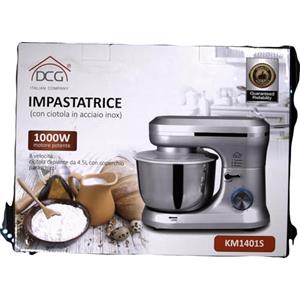 DCG Impastatrice Planetaria KM1401S Impastatore Ciotola in Acciaio 4lt con Accessori, Colore Silver Grigio 8 Velocità, Potenza 1000W