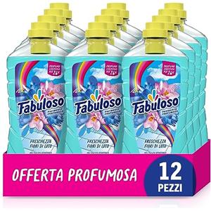 Fabuloso Detersivo Pavimenti Fiori di Loto 950ml, Detergente Multiuso, 100% Pulizia, Profumo per 24 ore, Formula Biodegradabile al 94%, 99% Ingredienti di Origine Naturale, set di 12