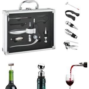 Avilia Set Attrezzi per Vino - Kit Sommelier 6 Pezzi con Valigetta, Cavatappi in Acciaio Inox e Termometro, Ideale per Esperti e Appassionati, 27.5x21.5x7cm
