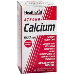 Health Aid Calcio 600 mg - 60 Compresse Masticabili con Vitamina D per Assorbimento Ottimale