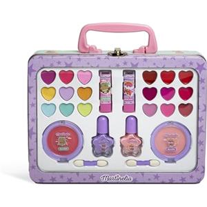 MARTINELIA - Cofanetto trucco per bambini + valigetta - Set bellezza ragazza: 9 ombretti, 9 lucidalabbra, 2 rossetti per labbra, 2 vernici, 2 blush - Regalo per ragazza dai 3 anni