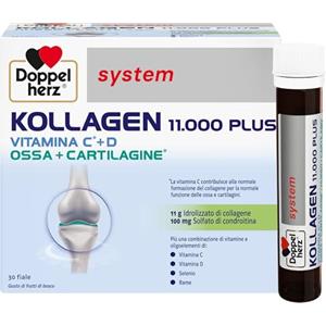 Doppelherz system KOLLAGEN 11000 PLUS - Integratore Alimentare per Ossa, Articolazioni e Tendini con Collagene, Vitamine, Oligoelementi e Altro - Senza Glutine e Lattosio - 30 Fiale