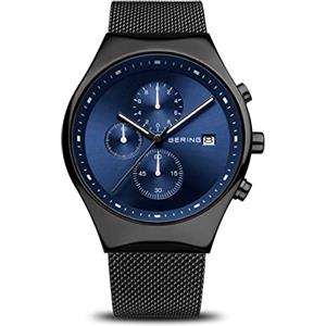 BERING 18842-227 Orologio da uomo al quarzo, orologio da polso con cassa in acciaio inossidabile nera da 42 mm, quadrante blu, cinturino in maglia milanese, vetro zaffiro, 3 ATM