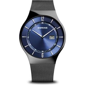 BERING 51640-227-A Orologio radiocontrollato da uomo, orologio da polso con cassa in acciaio inossidabile nera da 40 mm, quadrante blu, cinturino in maglia milanese, vetro zaffiro, 3 ATM