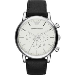 Emporio Armani Orologio Uomo, movimento cronografo al quarzo, cassa in acciaio inossidabile 46 mm con cinturino in pelle, AR1807, Bianco Sporco e Argento, 46 mm