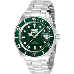 Invicta Pro Diver - Orologio da uomo in acciaio inossidabile con movimento automatico - 40 mm, Argento / Verde