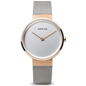 BERING 14531-060 Orologio da donna al quarzo, orologio da polso con cassa in acciaio inossidabile color oro rosa da 31 mm, quadrante color argento, cinturino in maglia milanese, vetro zaffiro, 5 ATM