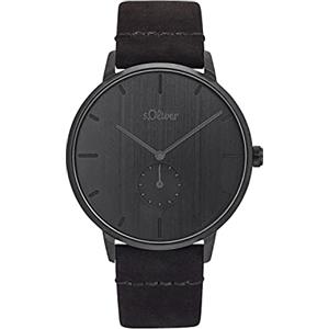 s.Oliver Orologio al quarzo Analogico da Uomo, con Cinturino in pelle, nero, resistente all'acqua per 5 bar, fornito in confezione regalo