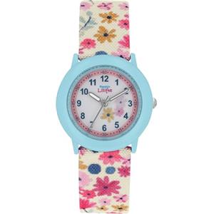 Prinzessin Lillifee Orologio al quarzo analogico per bambine con cinturino in tessuto, blu, resistente all'acqua fino a 3 bar, fornito in confezione regalo, 2039503, Fiori Blu