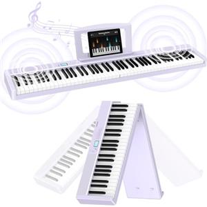 TERENCE Pieghevole Pianoforte Digitale 88 Tasti semi-pesati con batteria da 1800 mAh Altoparlanti 2x5W Bluetooth interfaccia MIDI supporto per spartiti Borsa adesiva Cavo audio con Pedale purple