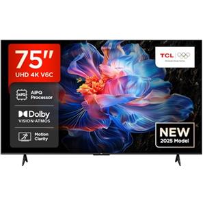 TCL 75V6C TV 75" 4K UHD Smart LED TV, 4K HDR, Google TV con design senza bordi (Dolby Audio, Motion Clarity, compatibile con Google Assistant e Alexa)