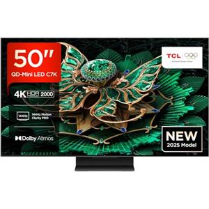 TCL 50C7K 55" QD-Mini LED TV, 4K HDR Premium 2000, Smart Google TV, 144Hz Motion Clarity Pro (Dolby Vision IQ & Atmos, HVA-Panel, Game Master)