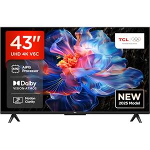 TCL 43V6C TV 43'' 4K UHD Smart LED TV, 4K HDR, Google TV con design senza bordi (Dolby Audio, Motion Clarity, compatibile con Google Assistant e Alexa)