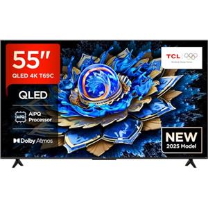 TCL 55T69C 55" QLED 60HZ 4K HDR, Google TV, Smart TV (Dolby Vision & Atmos, Game Master, Motion clarity, compatibile con Google Assistant & Alexa), 2025