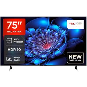 TCL 75P6K TV LED Direct da 75", TV HDR 4K, Smart TV con tecnologia Google TV (Dolby Audio, Motion Clarity, compatibile con Google Assistant e Alexa)