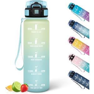 HoneyHolly Borraccia 1 Litro, A Prova di Perdite, Borraccia Palestra, Riutilizzabile, Water Bottle, Indicatore del Tempo, Bottiglia Acqua per Palestra, Ciclismo, Ufficio, Esterno