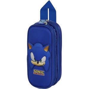 Sonic The Hedgehog - SEGA Sega-Sonic Face-Astuccio 3D Doppio, Blu, 22 x 9,5 cm