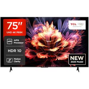 TCL 75P69K TV LED Direct da 75", TV HDR 4K, Smart TV con tecnologia Google TV (Dolby Audio, Motion Clarity, compatibile con Google Assistant e Alexa)
