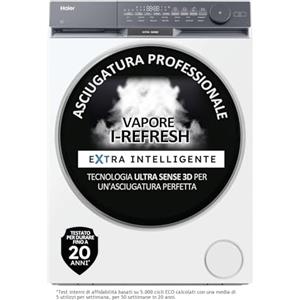 Haier X Serie 9 Asciugatrice 9 Kg a Pompa di Calore, Libera Installazione, Classe C, Ultra Sense 3D Tech, Ultra Reverse Drum, Wi-Fi e App hOn, Filtro 3in1, 84.5x59.5x68.4 cm, Bianca - HD90-CQ387U1-IT
