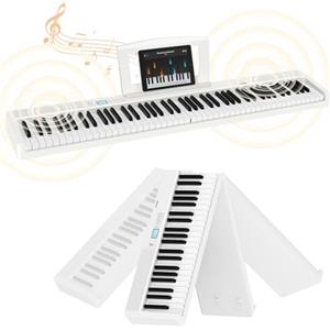 TERENCE Pieghevole Pianoforte Digitale 88 Tasti semi-pesati con batteria da 1800 mAh Altoparlanti 2x5W Bluetooth interfaccia MIDI supporto per spartiti Borsa Cavo audio con Pedale di sostegno Bianco