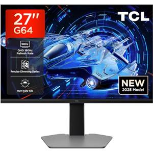 TCL 27G64 Gaming Monitor LED QD Mini da 27 polliciitem namerisoluzione QHD,180 Hz,parnello Fast HVA,HDR 600 nit, tempo dirisposta GTG di 1ms, compatibilità AMD Freesymc, G-Sync