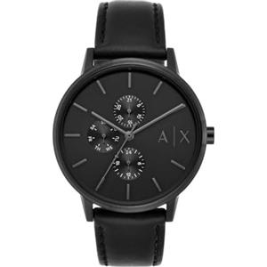 Armani Exchange Orologio da uomo, movimento al quarzo multifunzione, cassa in acciaio inossidabile nero da 42 mm con cinturino in pelle, AX2719, Nero Jet