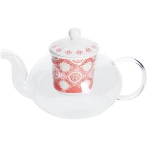 Avilia Teiera con Infusore con Rete Metallica per Tè e Tisane Calde - Teiera con Infusore Ideale per l'Inverno, in Ceramica, 7L, Bianco e Rosso